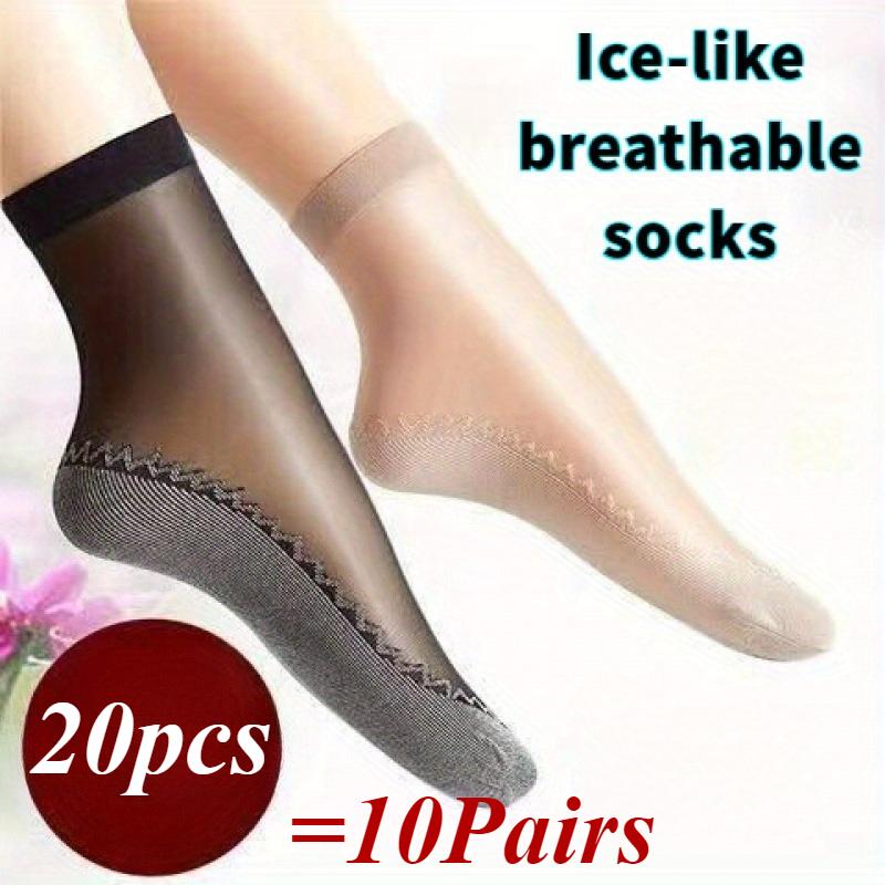 

10Pairs Ice-Feeling Breathable Women s Socks Durable Sweat-Absorbent Non-Slip Anti-Snagging Silky Medium Thin for Summer/Autumn 10Pairs серый