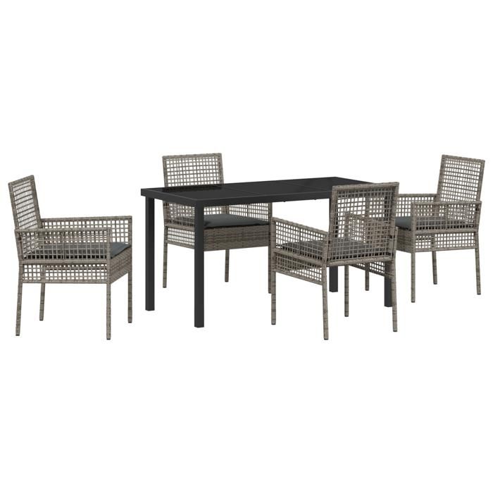 VidaXL Ensemble de repas de jardin 5 pièces avec coussins Gris Poly Rattan 3379879