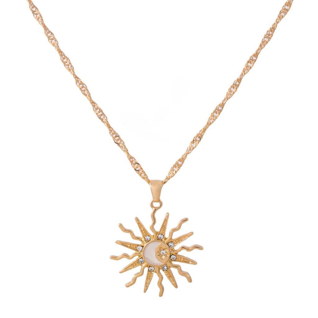 Collana con Ciondolo a Forma di Sole in Diamante, Moda Europea e Americana, Design a Stella in Lega