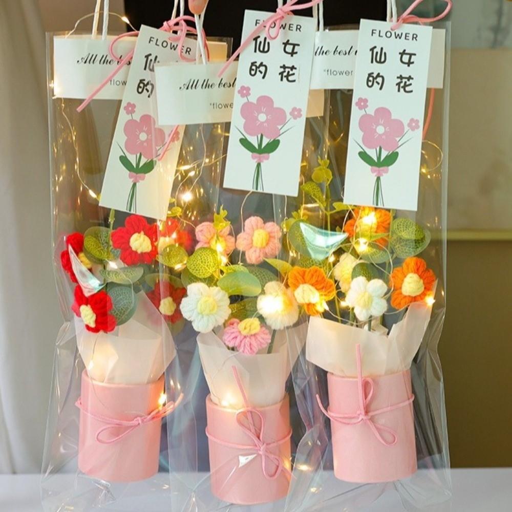 With Light String Crochet Flower Bouquet Artificial Flowers Decor  Teacher's Day Gifts