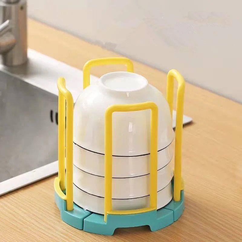 Retractable Desktop Bowl Holder Kitchen Organizer Plastic Drain Water Cup Shelf Cabinet Dishes Storage Rack Plate Storage Tool