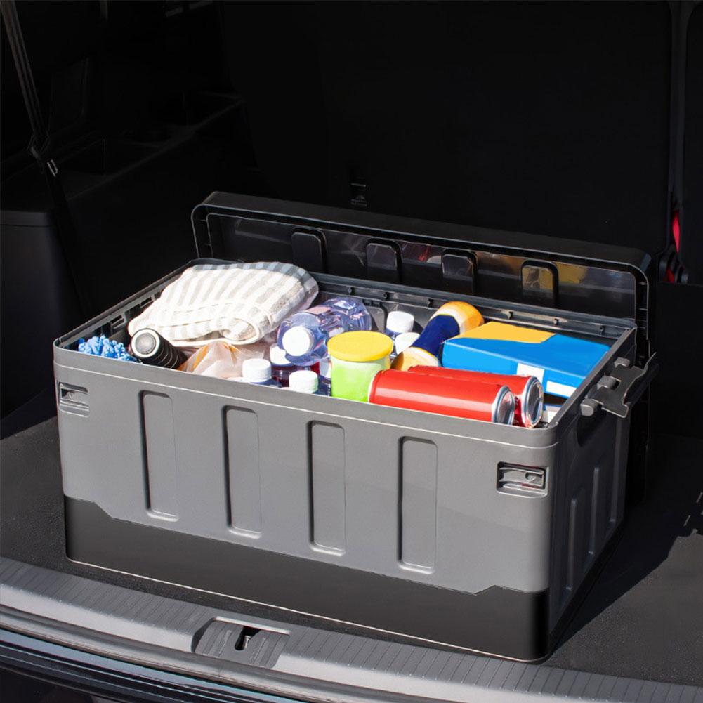 60L Car Trunk Storage Box with Lid & Handles Outdoor Camping Storage Box Car Trunk Sorting Box for SUV Cars Stowing Tidying