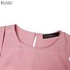 ZANZEA Women Muslim Casual Round Neck Loose Long Sleeve Pleated Long Dress