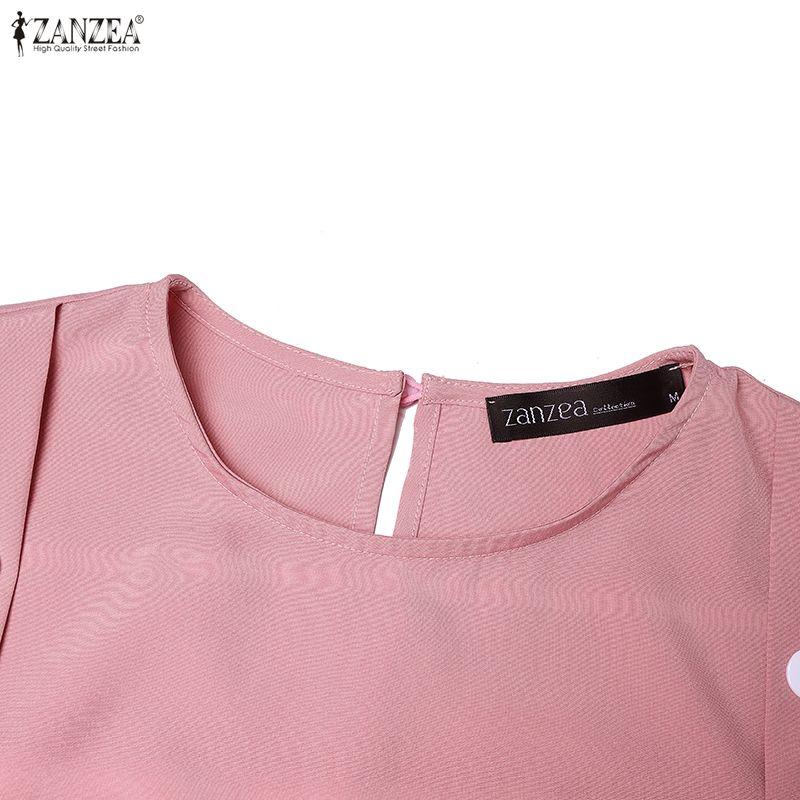ZANZEA Women Muslim Casual Round Neck Loose Long Sleeve Pleated Long Dress