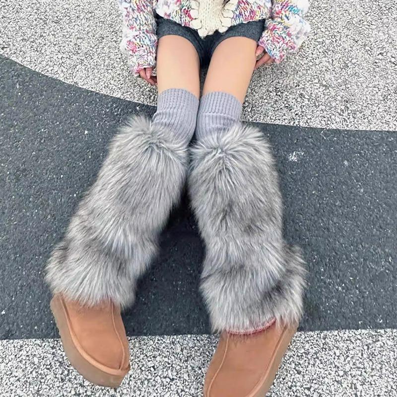 Korean Vintage Faux Fur Leg Warmers Winter Warm Furry Boots Cover Women Long Boot Socks Lolita Jk Punk Hiphop Cosplay Decoration