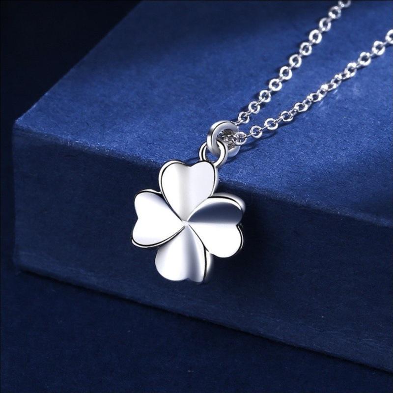 Double-Sided Lucky Four-Leaf Clover Pendant Necklace In S999 Sterling Silver - Versatile Clavicle Chain Gift for Girlfriend