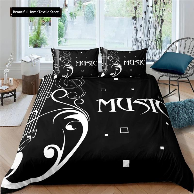 3d Music Notes Guitar Duvet Cover Set For Teens Adults Bedroom Decor Music Bedding Sets Fashion Hip Hop Comforter Cover
