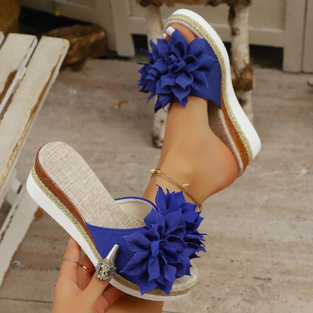 Módní Luxusní Dámské Pantofle Designéři Klínkové Sandály 2025 Nové Plážové Platformové Boty Květinové Vysoké Podpatky Pantofle Módní Nazouváky Dámské