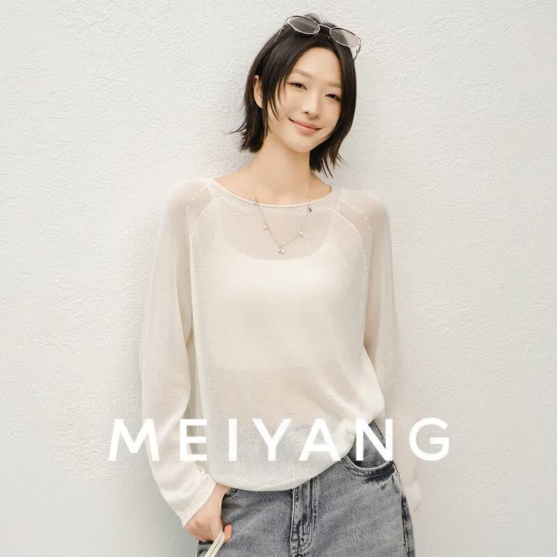 MEIYANG Breathable Washi Yarn Seamless Round Neck Knit Top L