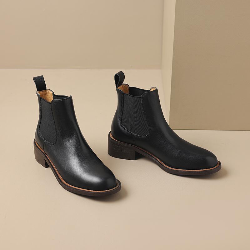 Krazing Pot Cow Skin Autumn Winter Shoes Concise Thick Heels Size 43 Size 42 Chelsea Boots Round Toe Slip on Retro Ankle Boots