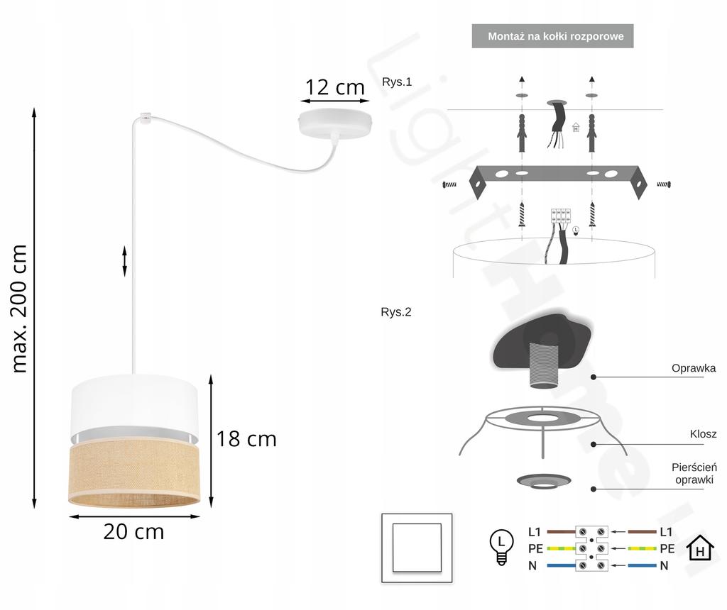 Ceiling Hanging Lamp, Lampshade 20 Cm, White Spider