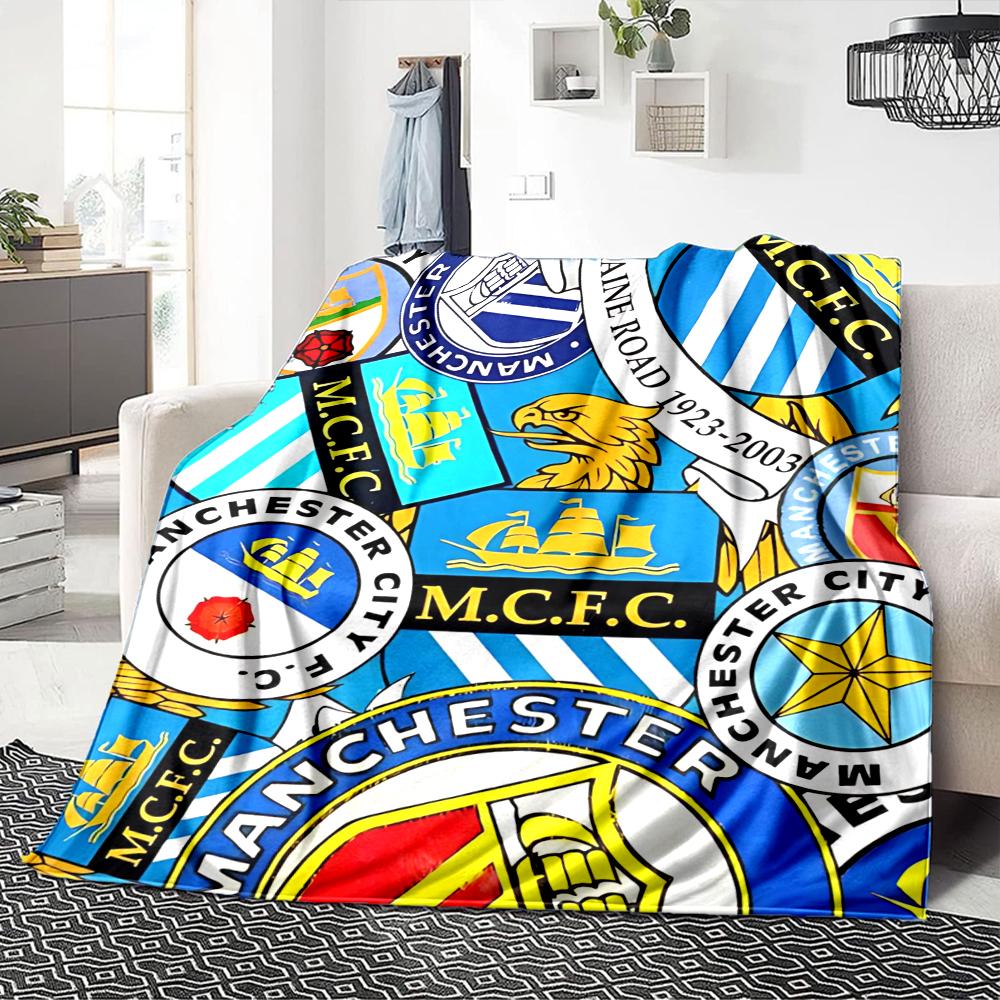 Manchester City Wappen Decken Flanell Bedruckt Atmungsaktiv Warm Überwurf für Zuhause Büro Bettwäsche 0708a21