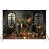 Christmas Fireplace Background Photography Tree Gift Socks Green Wall Baby Photo Backdrops Room Decorations Photobooth
