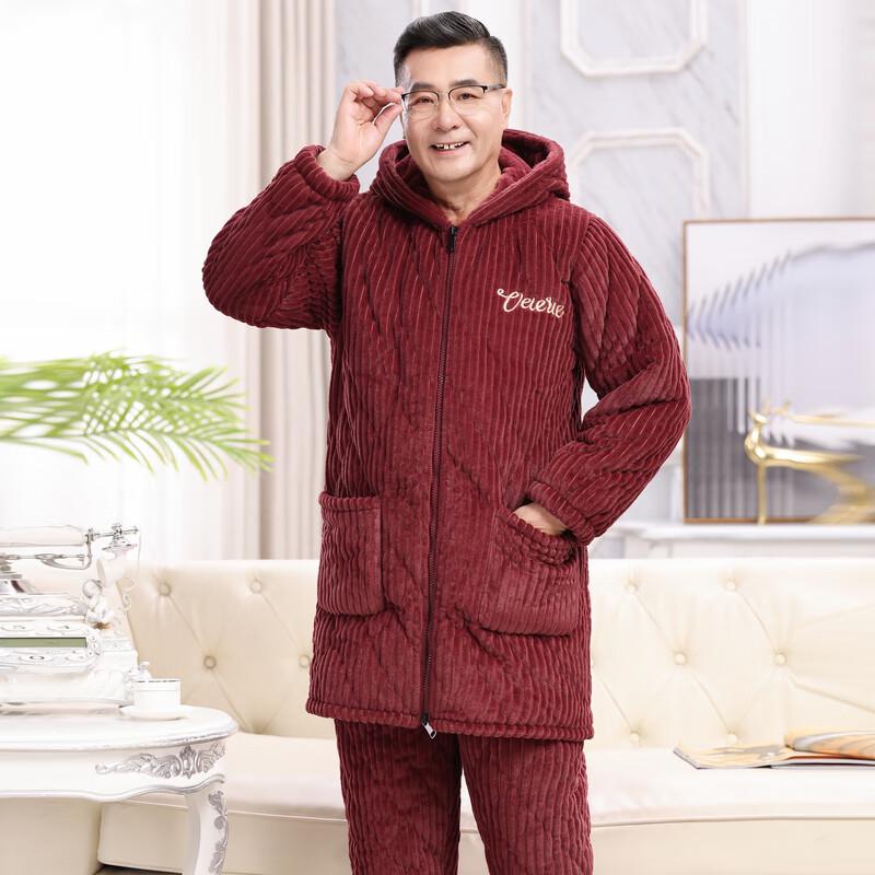 Herren verdicktes Korallenfleece Winter Pyjama und Hausanzug Set