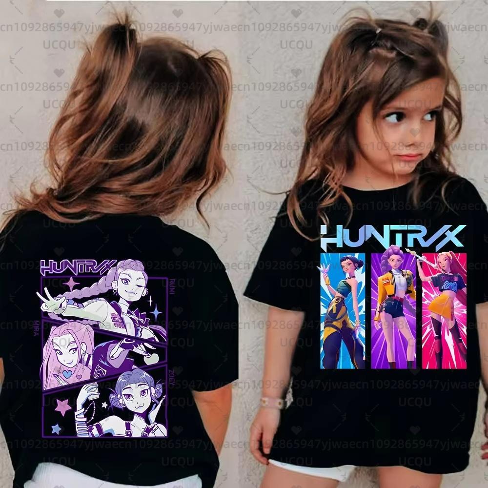 Cute Kpop Demon Hunters Child Short Sleeve Tee Harajuku Casual Fashion Cotton Adult Kids T-shirt Cosplay Clothing Tops