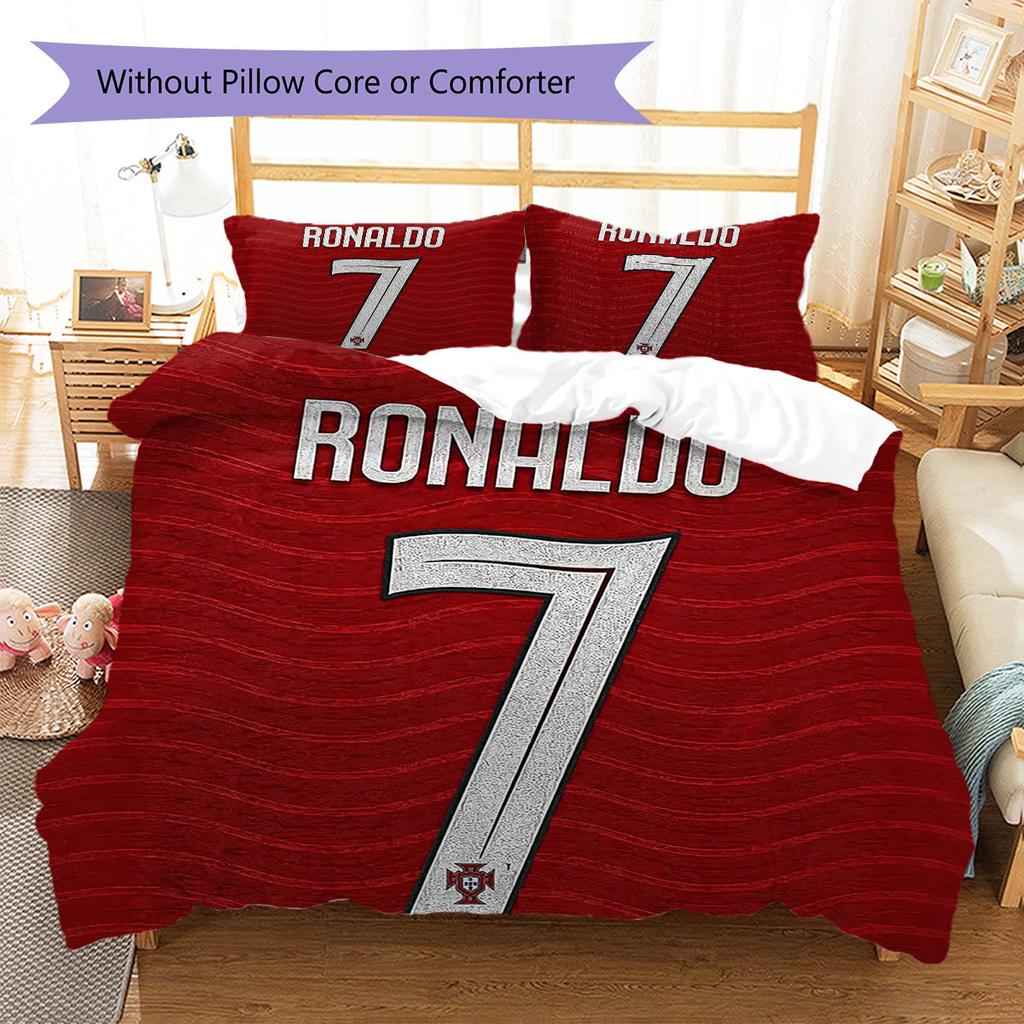 CR7 Cristiano Ronaldo Muster Bettwäsche, Steppbett Set Bettbezug Kissenbezug Zuhause Geburtstagsgeschenk(1 Bettbezug + 2 Kissenbezüge, ohne Füllung)