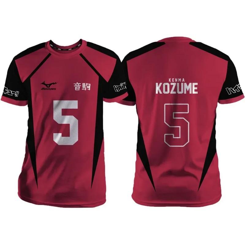 Haikyuu Nekoma Red Cartoon Anime Cosplay Men's Jersey Summer Short Sleeve Adult
