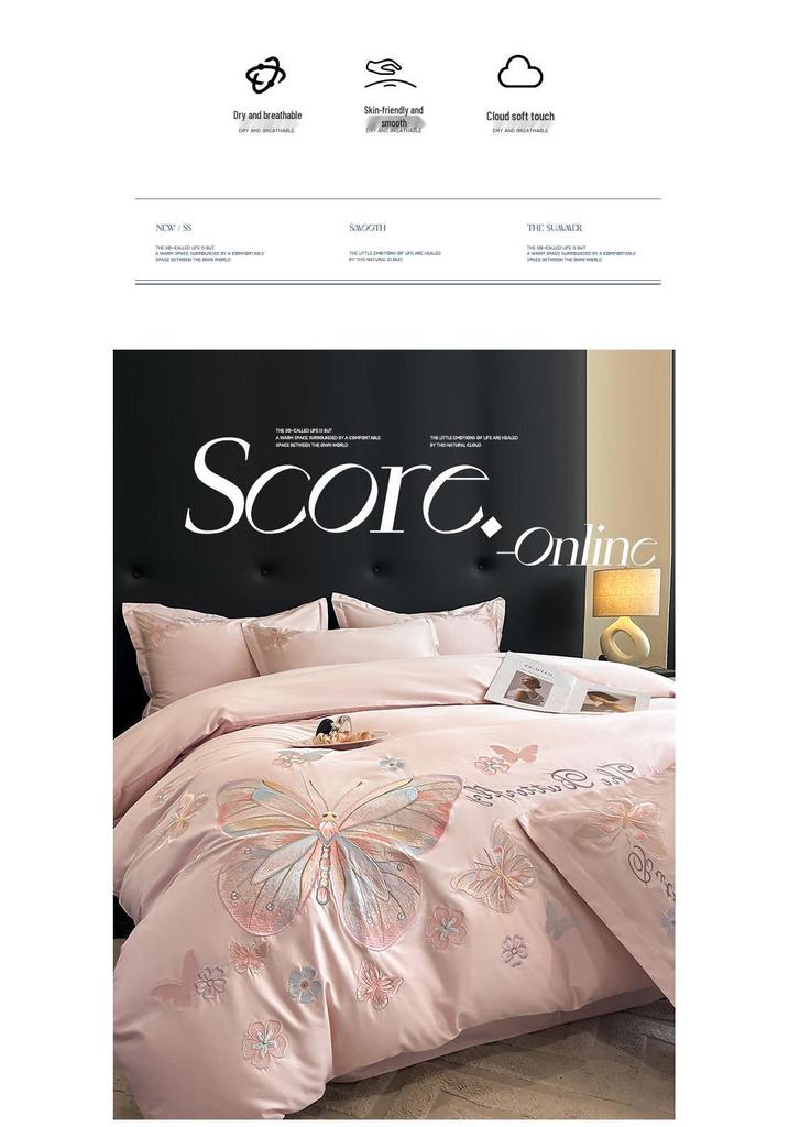 Light Luxury 100% Cotton Embroidered 4-Piece Bedding Set with Rounded Corner Sheets