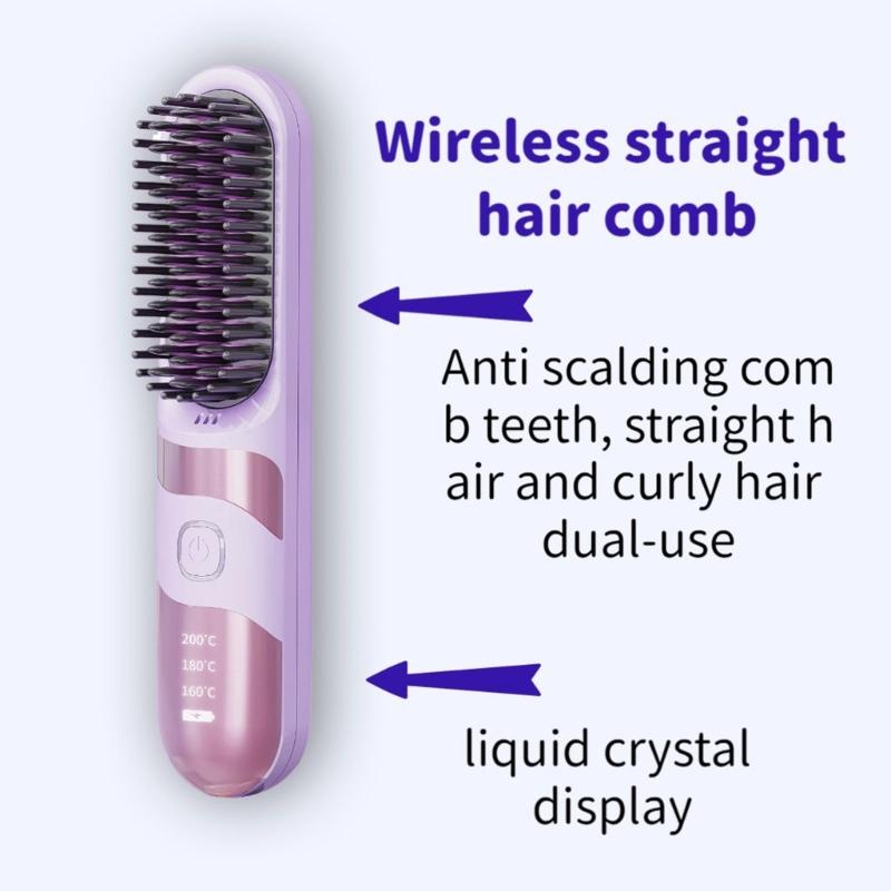 Double Purpose Hair Styler Brush USB Charging Hair Straightener 3600mAh Battery Ideal for Travel Efficient Styling
