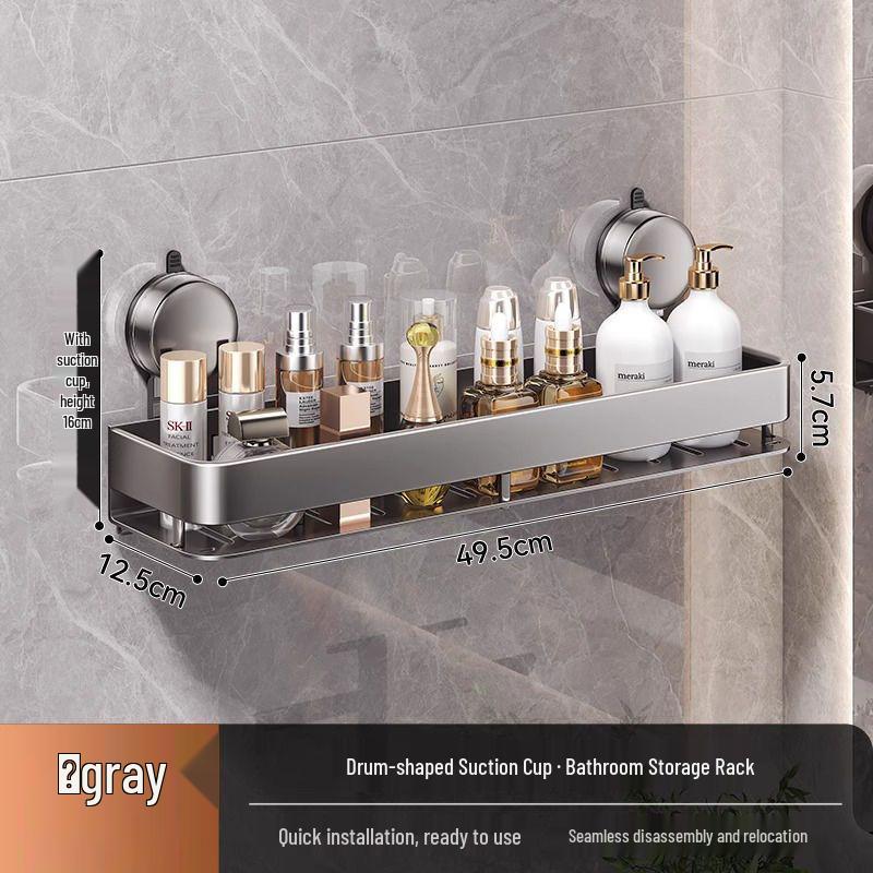 No-Drill Wall-Mount Bathroom Storage Rack with Suction Cup
