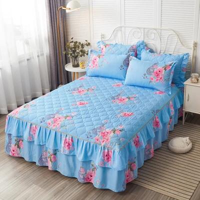 Copriletto di lusso confortevole, set di gonne da letto in cotone spesso per letto matrimoniale king size, set di lenzuola con angoli e fiori, tessuti per la casa