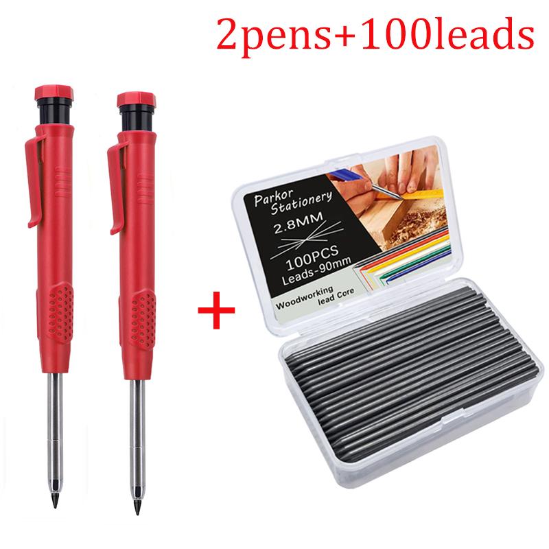 2.8mm Carpenter Pencil Set with100leads,Deep Hole Woodworking Marking Pencil Architects Drawing Tool,For Carpenters Engineering