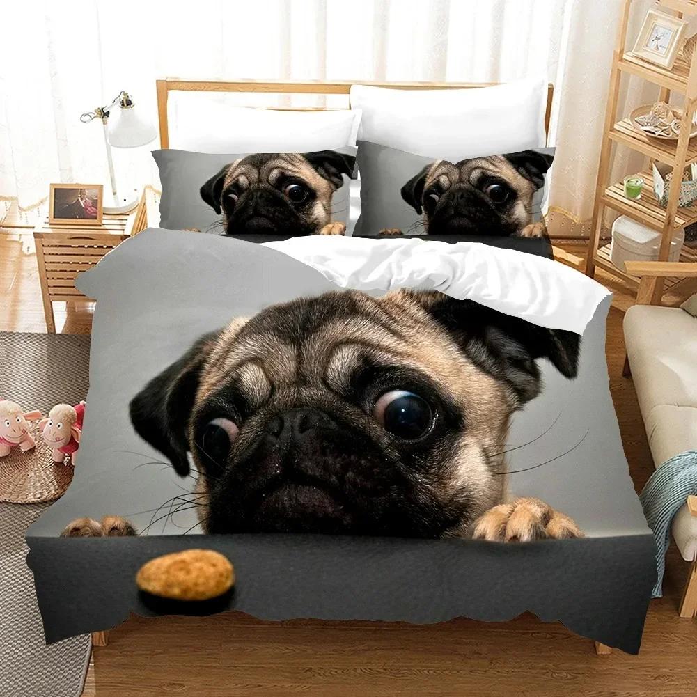 Lovely Pug Dog Animal Happy Dogs Comfortable Duvet Quilt Cover Pillowcase Bedding Set Children Bedroom Decoration Home Textile