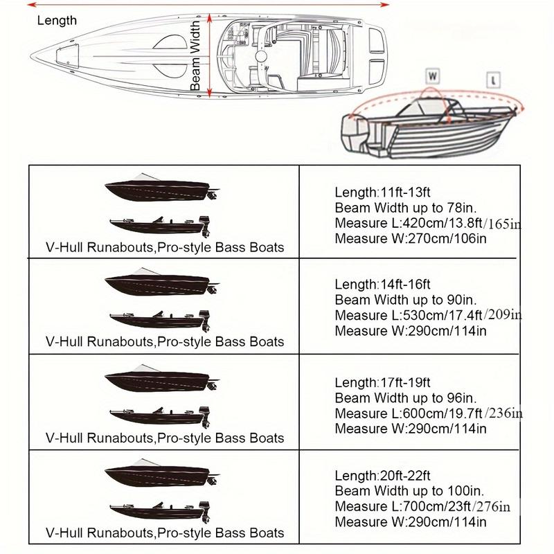 Universal Heavy Duty Fishing Ski Boat Cover for 11-22' V-Hull Waterproof Sun Protection UV Protection Boat Cover