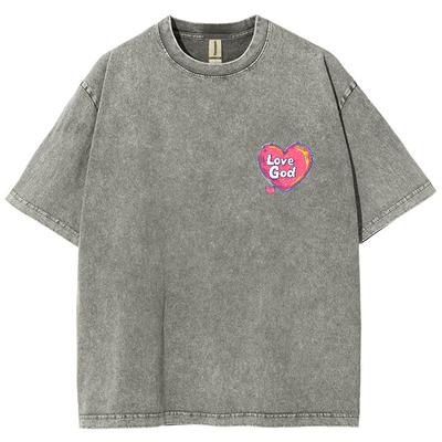 Rosa Herz Buchstabenaufdruck Damen T-Shirt Übergroß Gewaschene Baumwolle Locker Halbarm Minimalistischer Stil Unisex Oberteil