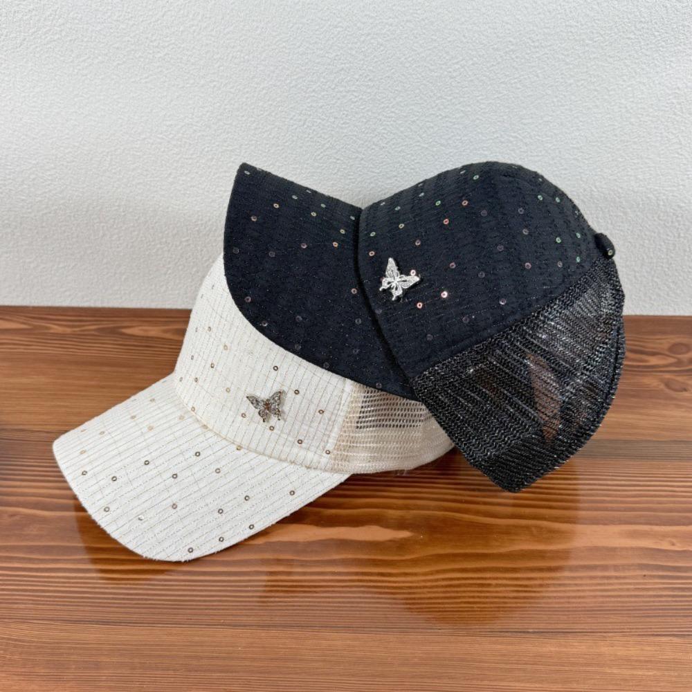Sequin Mesh Baseball Hat Butterfly Summer Sun Hat Casual Sport Peaked Hat  Running
