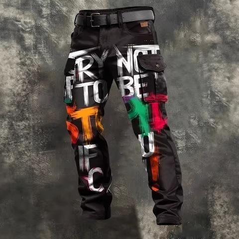 Y popular D printed men's trousers retro overalls new punk men's clothing independent