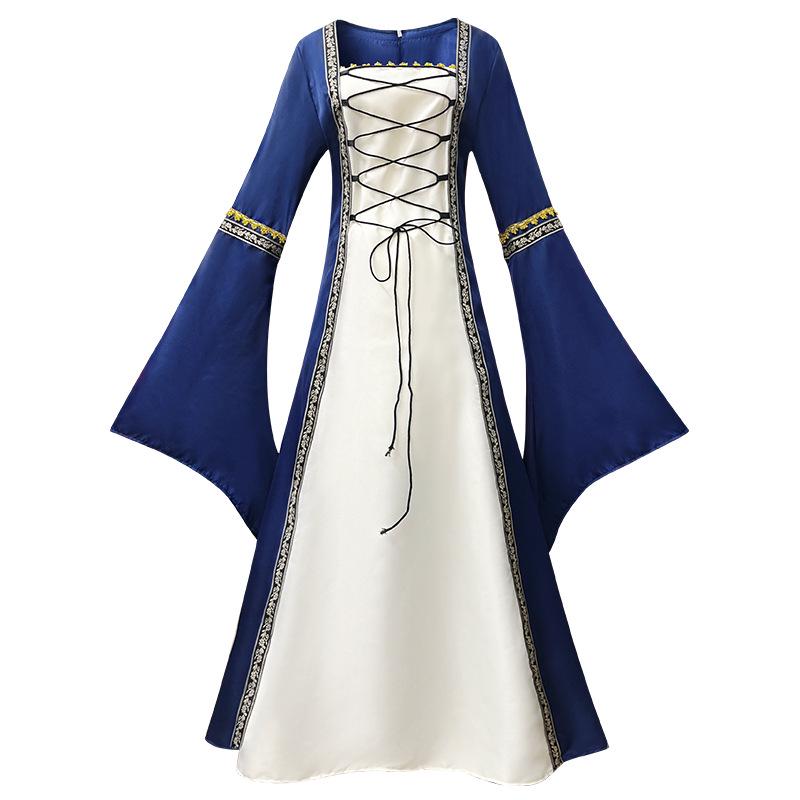 2026 Gothic Retro Medieval Lace-up Ruffle Dress - Long Sleeve Women's Performance Costume
