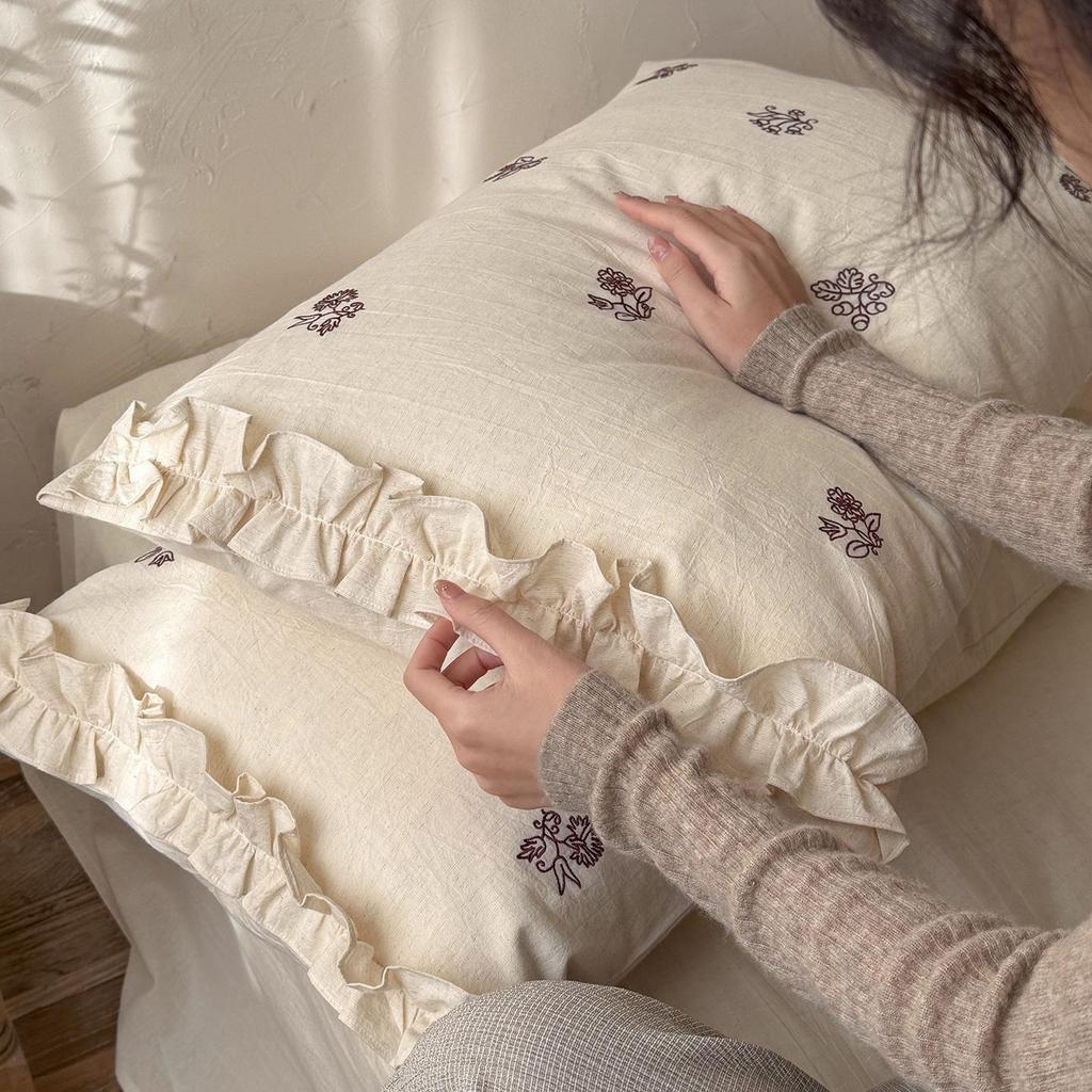 Spring/Summer Floral Embroidered Pure Cotton Linen 4-Piece Set - Soft, Skin-Friendly, 100% Cotton