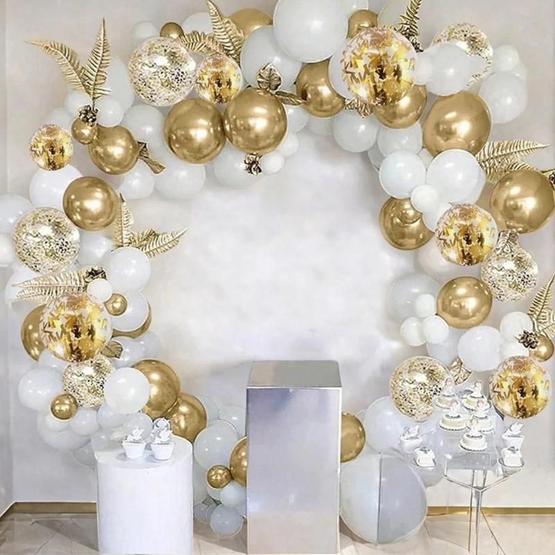 30PCS 10/12Inch White And Golden Balloons Pearl White Balloons Golden Confetti Balloons For Birthday Weddings Anniversary Party