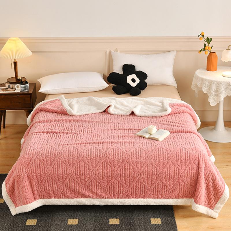 Jacquard Taffeta Cotton Fleece Blanket Double Layer Lambswool Cover Blanket Casual Air Conditioning Blanket