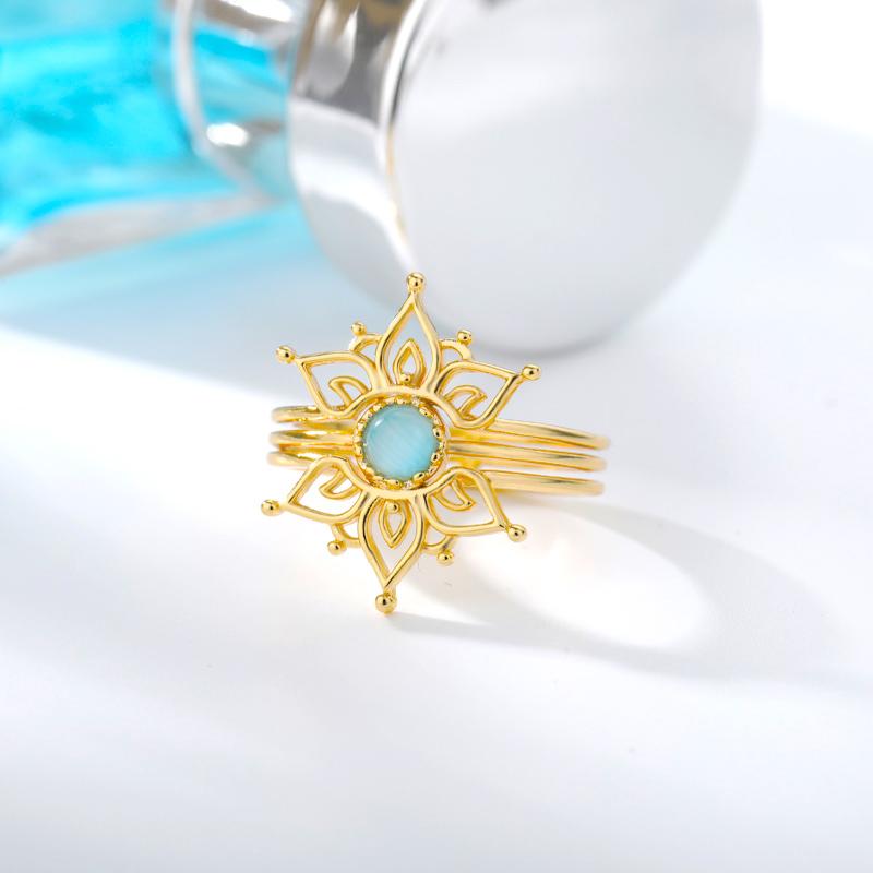 Vintage Opal Sun Rings For Women Gold Color Stainless Steel Sun Ring Wedding Party Jewelry Gift Accessories Best Friend