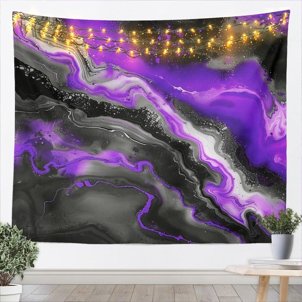 Blue Gold Marble Tapestry, Luxury Ocean Wave Wall Hanging with Golden Veins for Bedroom, Living Room & Aesthetic Home Decor