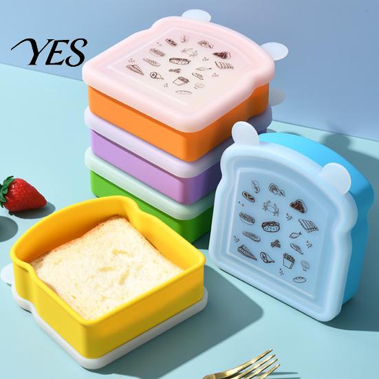 Portable Breakfast Box Silicone Sandwich Holder Lunch Box, Microwave Safe Food Container for Bread Keeper Work Toast, Leak-Proof Bento School,