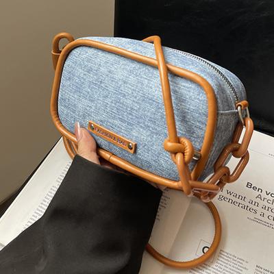 Mini Crossbody Denim Bag for Women Small Square Shoulder Bag Simple Patchwork Cell Phone Bag