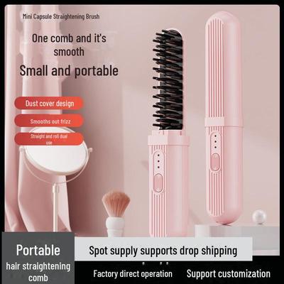 Portable Wireless Hair Straightener Comb - Dual Purpose Curl & Straighten, Negative Ion Technology, Gentle On Hair