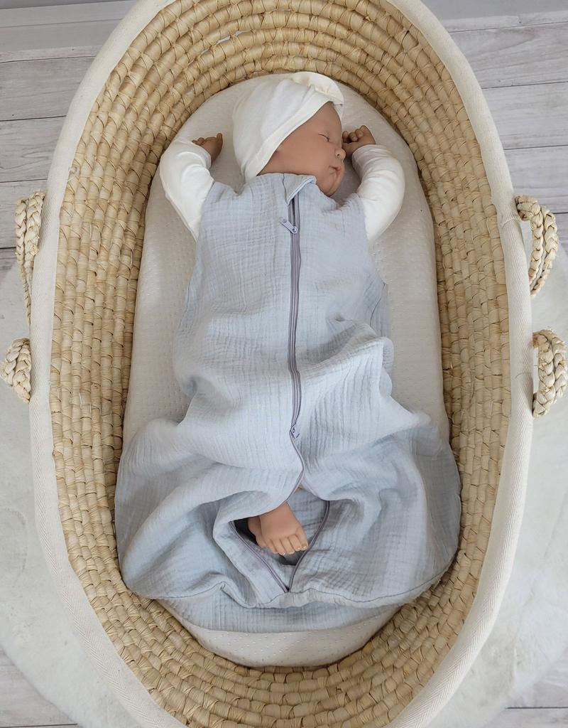 Rounded muslin sleeping bag for children S 0-6 months summer TOG 1.0 - gray