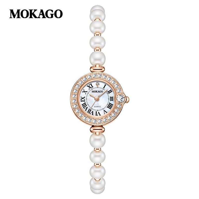 Mokaga Women s Luxury Pearl Watch with Mother-of-Pearl Dial, Roman Numerals & Diamond Accents