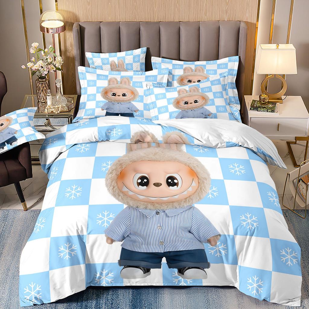 Cartoon Cute Labub 3D Printed Quilt Cover Three-Piece Set Student Dormitory Bedding Four-Piece Set