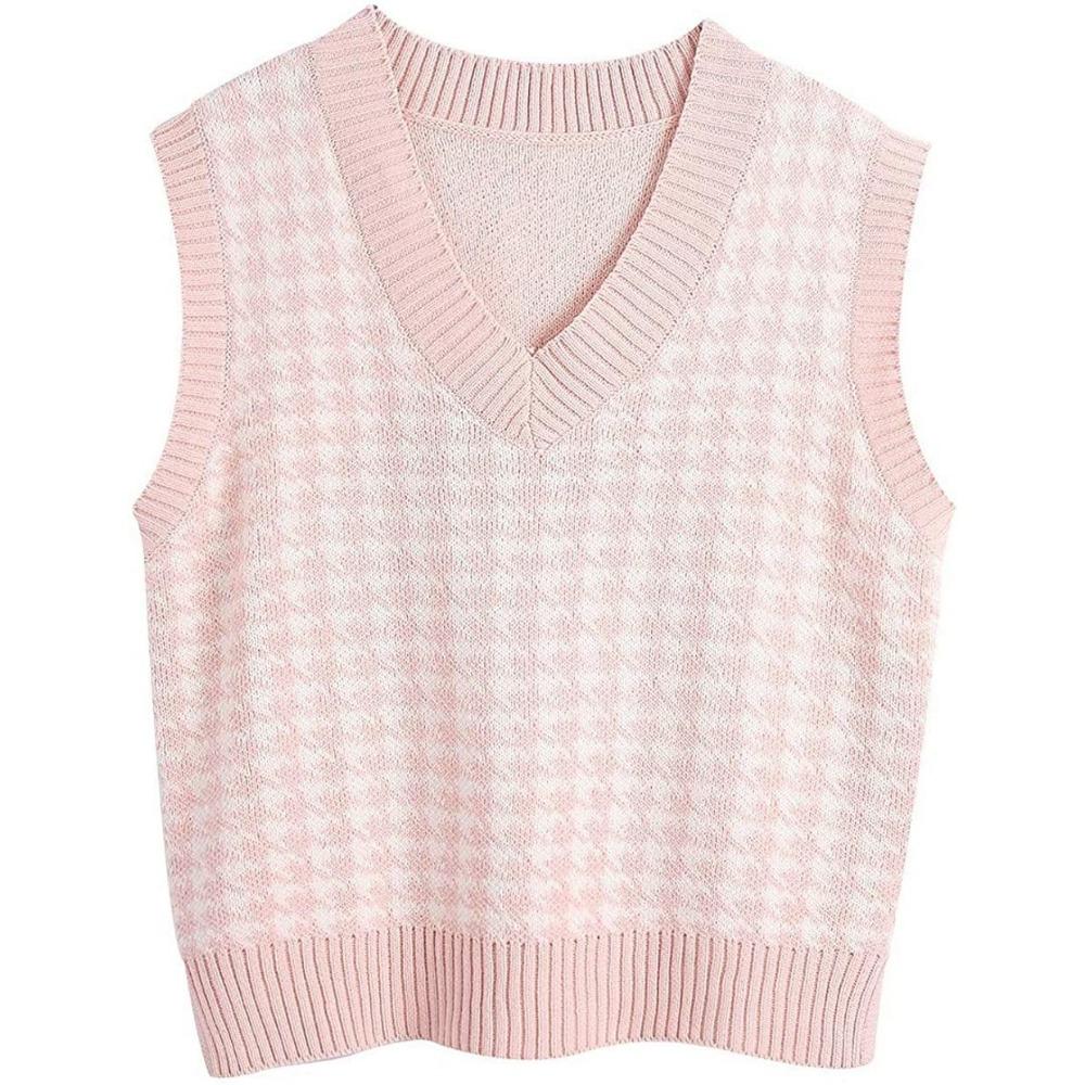 Loose Knitted Vest Sweater Women Sleeveless Thick Vintage Sweater Vest Female Waistcoat Chic Tops  Houndstooth Women Clothing