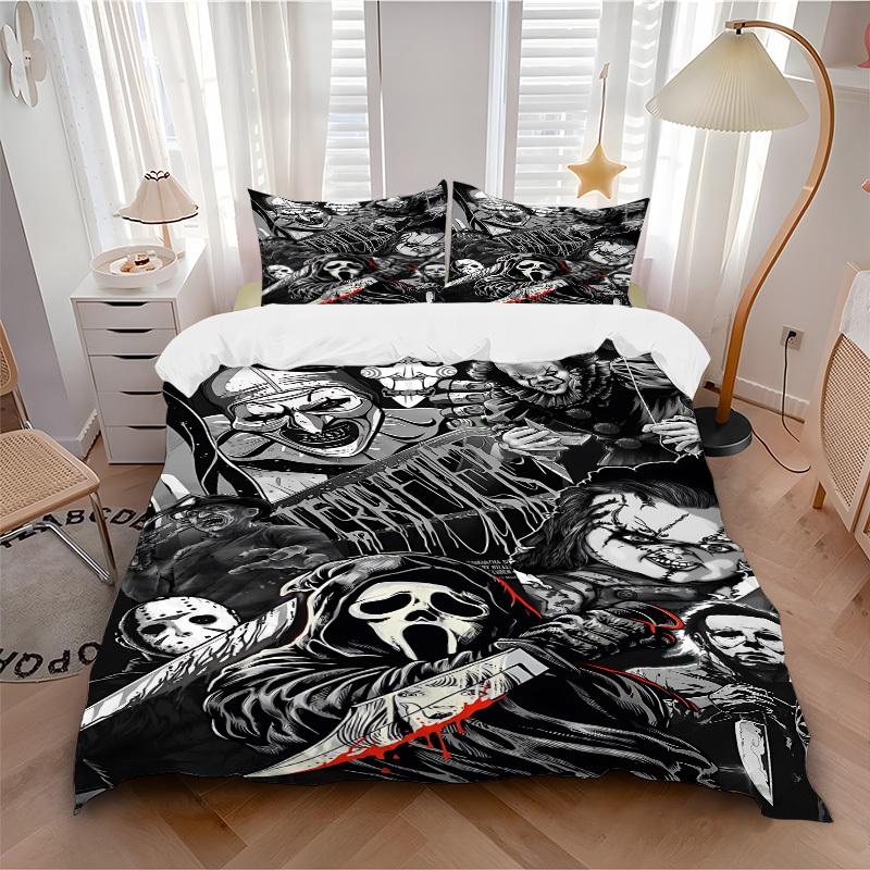 3pcs Horror Characters Duvet Cover Set, 1 Duvet Cover + 2 Pillowcases (No Insert), High-Definition Print, Home & Dorm Set Yy251208048
