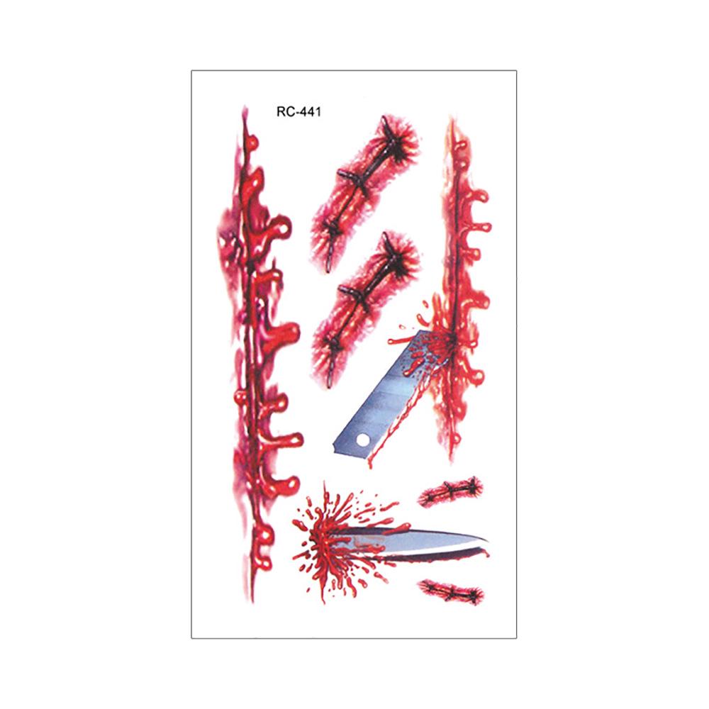 Vodotěsné Halloweenské dočasné tetovací nálepky: Realistické jizvy po krvi a noži pro hororový make-up.