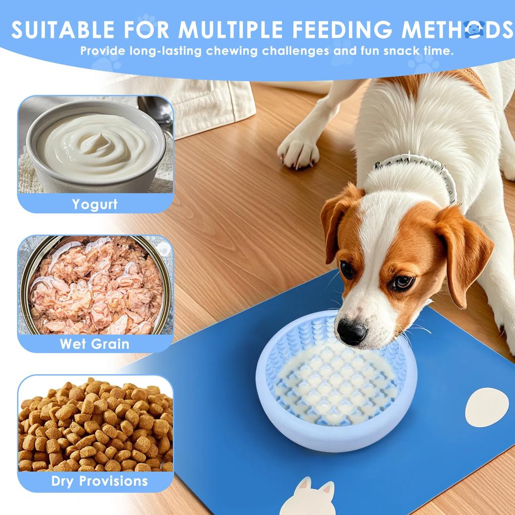 2Pcs Dog Lick Bowl Silicone Slow Feeder Dog Bowl with Suction Cup Base Anti Choking Pet Slow Licking Bowl Pet Supplies (S + L)