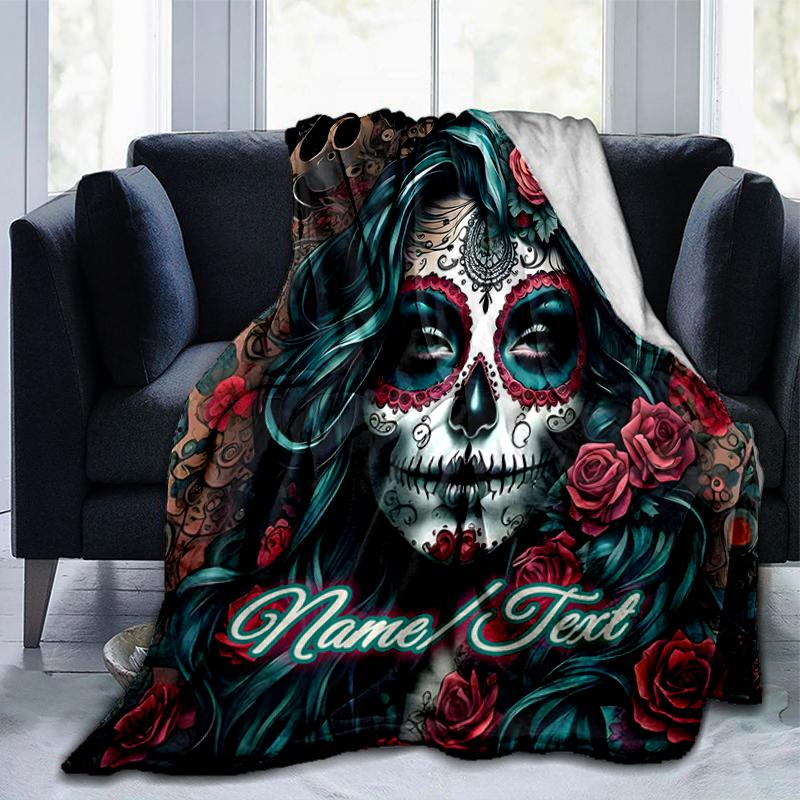 1PC Custom Name Day Dead Art outdooor Flannel blankets Throw Blanket All-Season Throw Gift Bedspread for Couch, Bed, Camping Holiday Birthday gift
