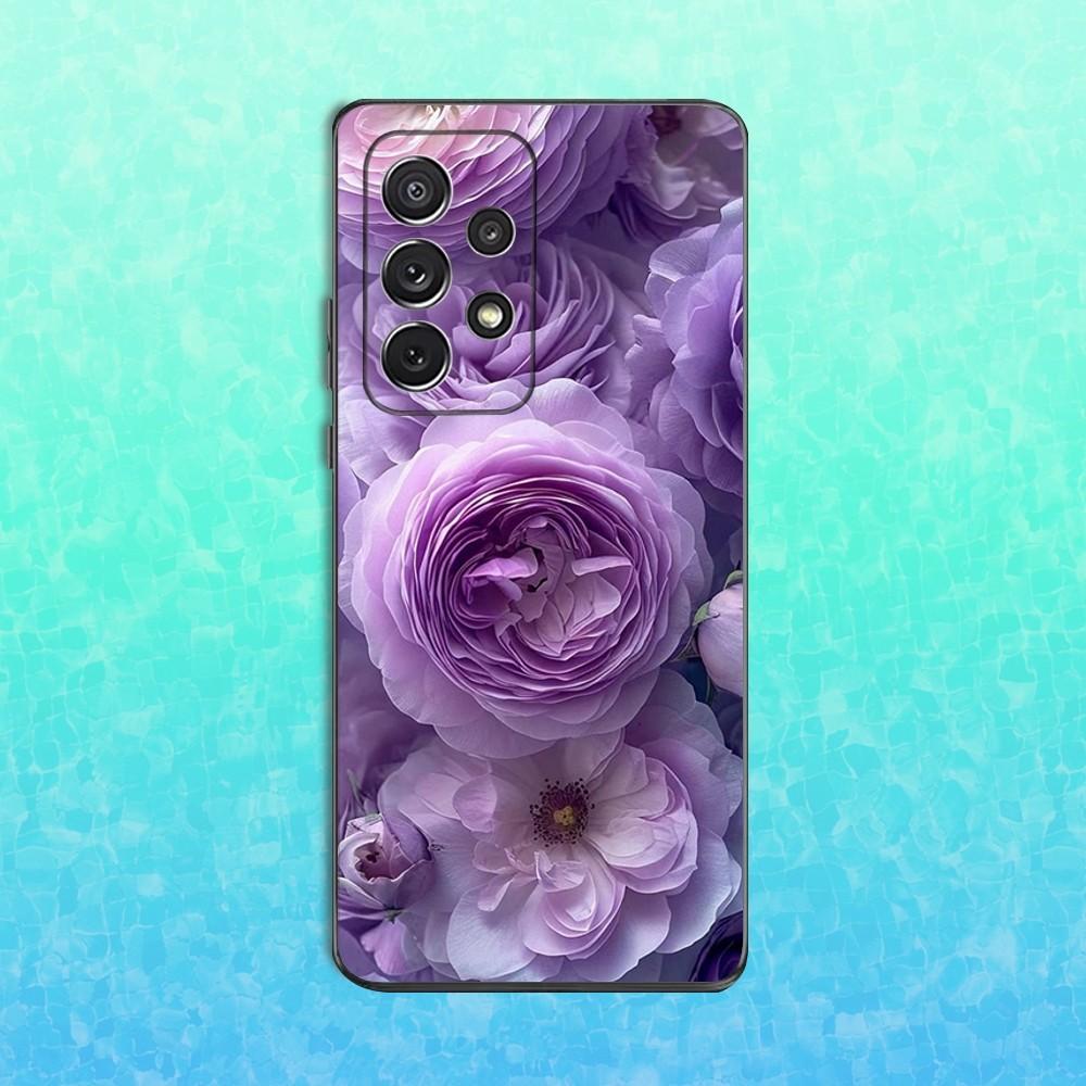 Pink Purple Peony Elegant Phone Case For Samsung S25,S24,S23,S22,S21,S20,S10,Ultra,Plus,Lite,FE,Soft Silicone Black Cover