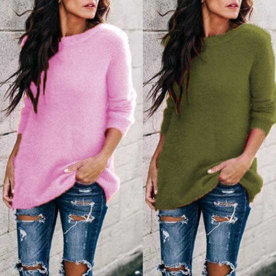 Moda Autunno Inverno Donna Maglione Morbido Colore Unico Manica Lunga Pullover Top